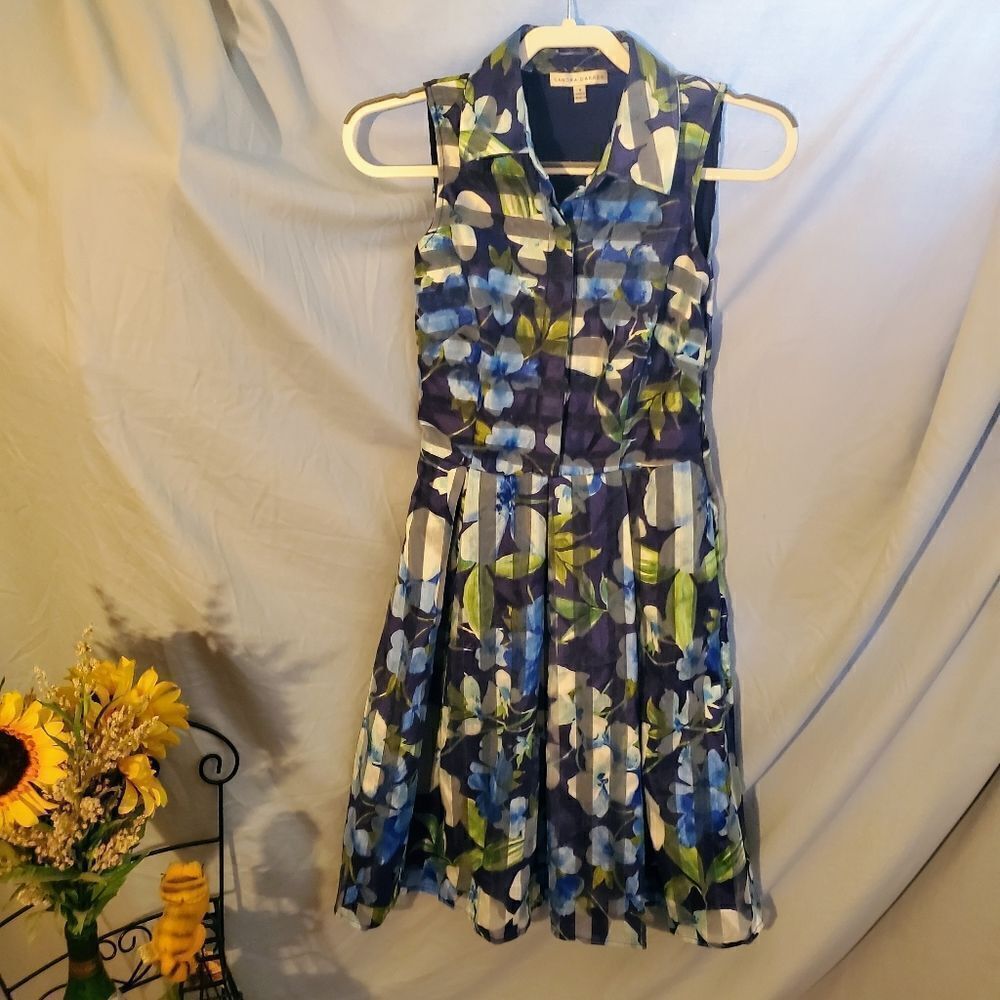Sandra Darren Fit and Flare Dress Box Pleats size 6